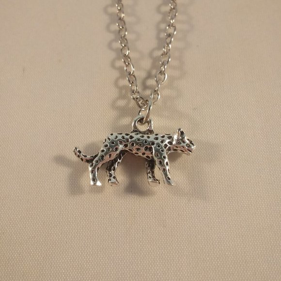 Mens Silver Leopard Panther Cat Pendant Chain Link Necklace 20" Party Gift - Picture 2 of 3